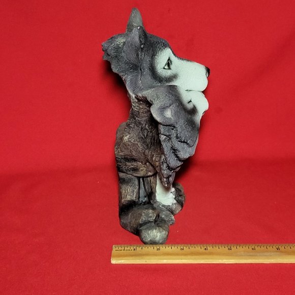 Sculpted 2 Grey Wolf Head Bust Engraved 3 Wolves Figurine Statue Figure - Picture 9 of 12